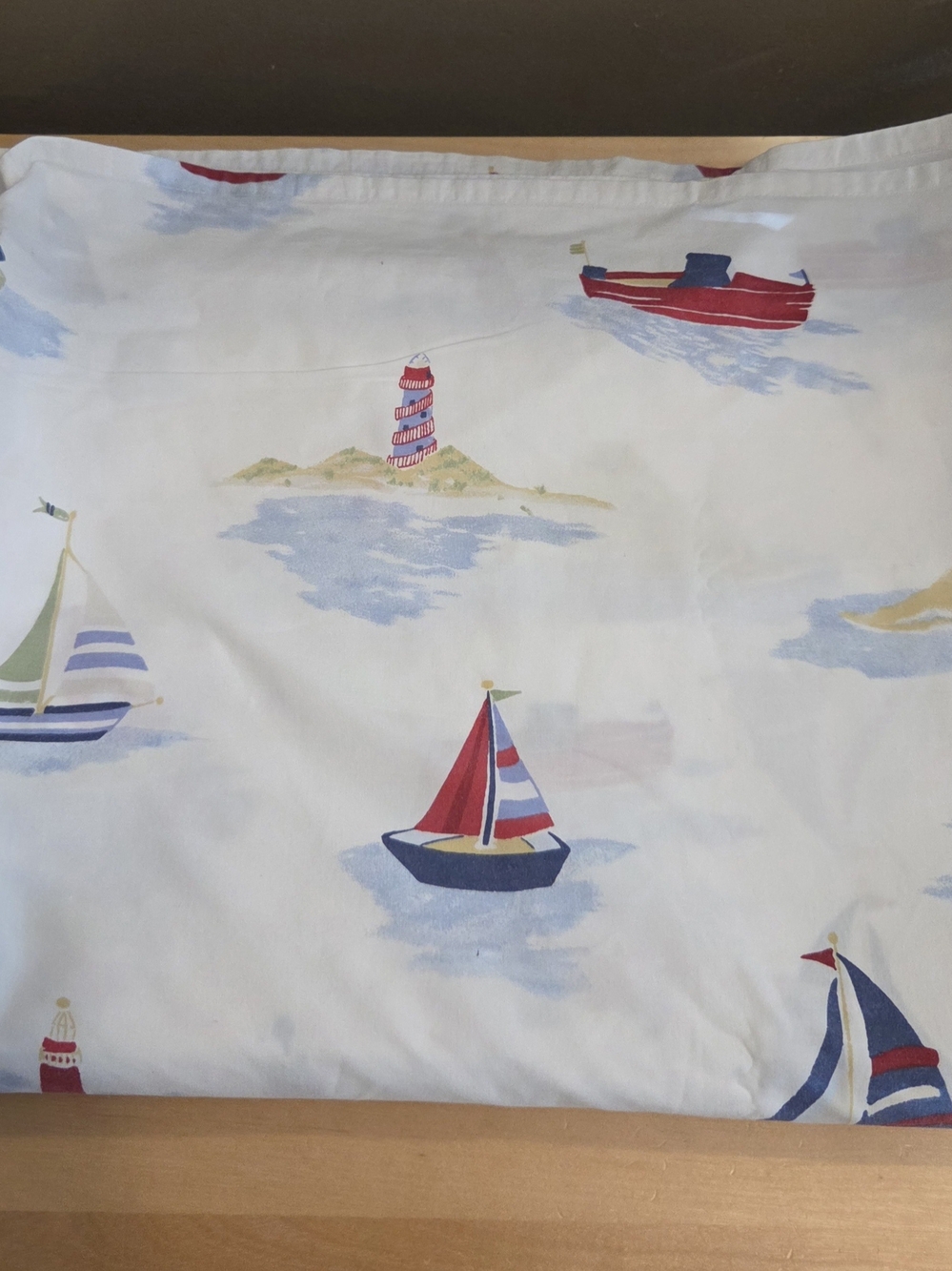 Pottery Barn Kids Red, Blue & White Sailboat Twin Flat Sheet & Pillow Case